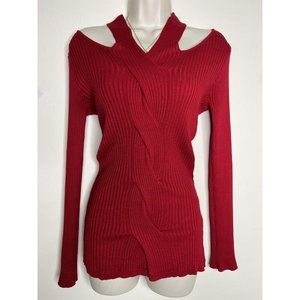 Ashley Stewart Sweater Shirt Blouson Women Red Long Sleeve VNeck Ladies Sz 12